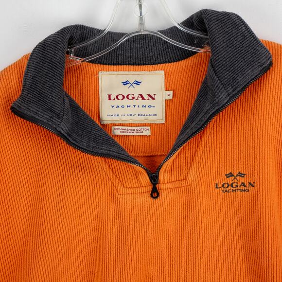 Logan Yachting Men's Corduroy Long Sleeve Polo Orange Zip 100% Cotton Small - Picture 2 of 11